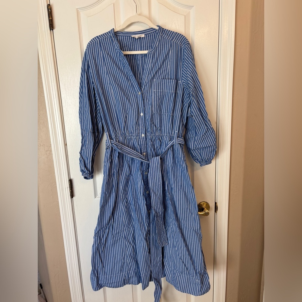 Free Assembly Blue & White Striped Cotton Midi Shirtdress with Belt Women’s XL